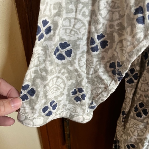 Boho V-Neck Printed Tunic Top in Cream and Navy - Women's 1x lucky brand - Picture 3 of 5